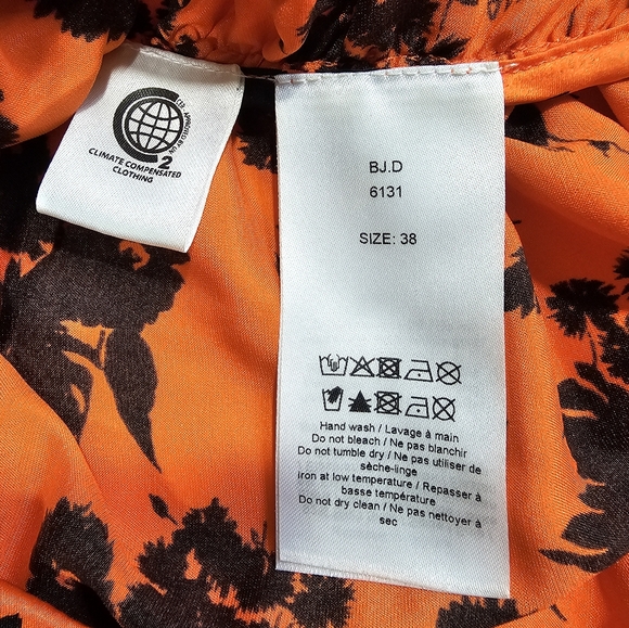 GANNI silk orange and black stretch floral print ruched size M - Picture 10 of 13